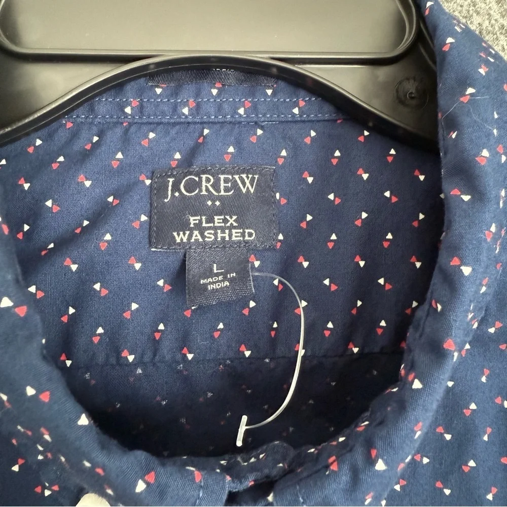 J. Crew Men Flex Washed Navy Blue Long Sleeve Button Up Shirt Sz L